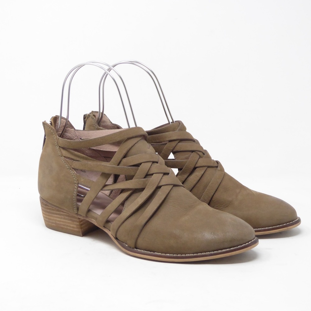 Seychelles So Blue Womens Ankle Boots Taupe Leather Strappy Cage Back Zip Size 9